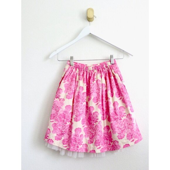 NEW! Crewcuts Pink Floral Print A-Line Skirt with Tulle Underskirt Detail SZ 8 - Picture 3 of 6
